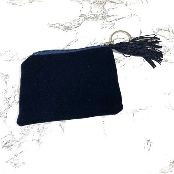 New Navy Velvet 'P" Coin Purse Keychain Tassel - Picture 5 of 7